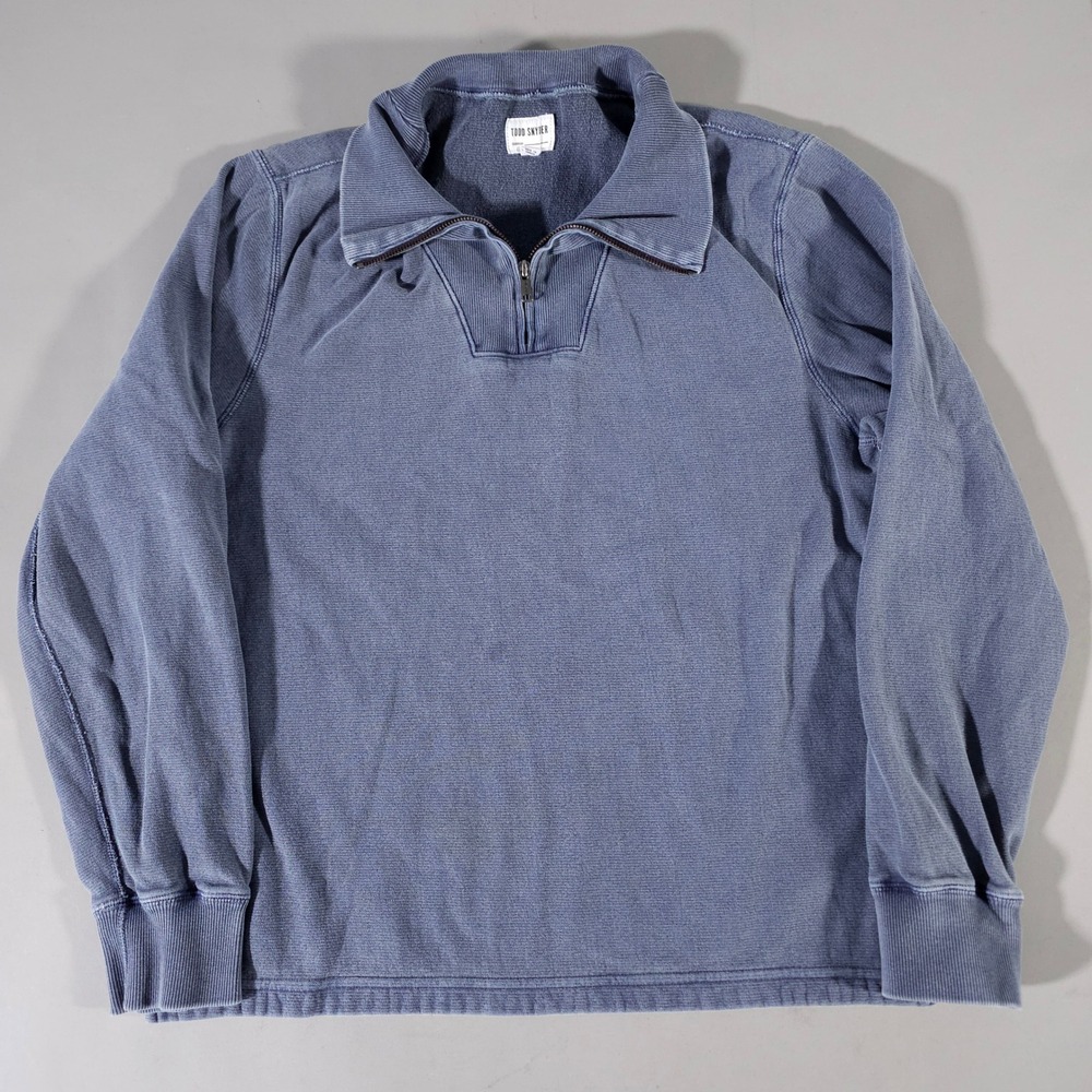 Todd Snyder Sweatshirt Mens Large Blue Quarter Zip Cotton Ribbed Pullover Canada